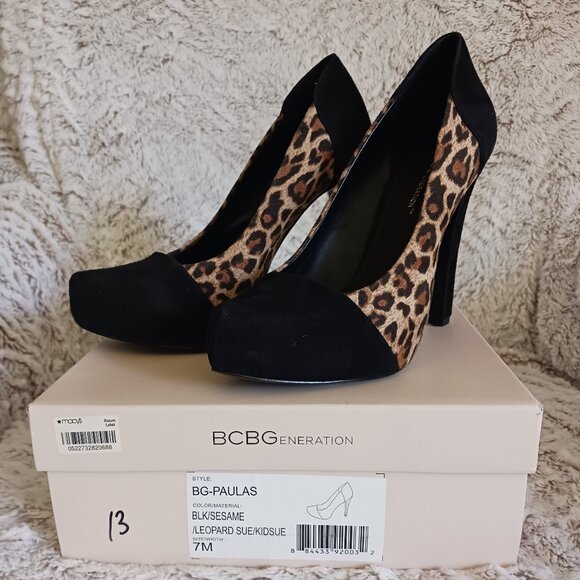 BCBG Leopard Suede Platform Pumps - Picture 1 of 4